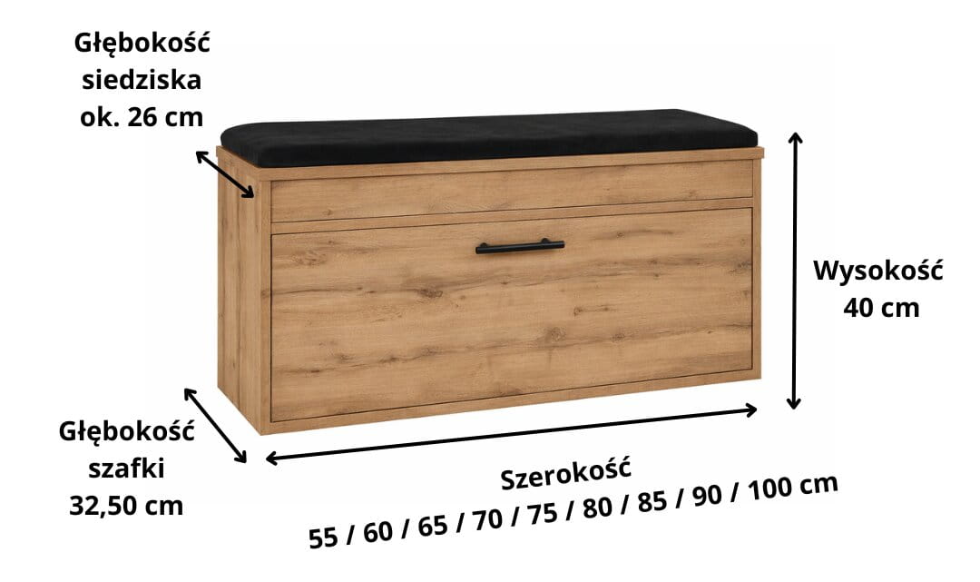 Szafka na buty z siedziskiem i schowkiem SNB22 wymiary