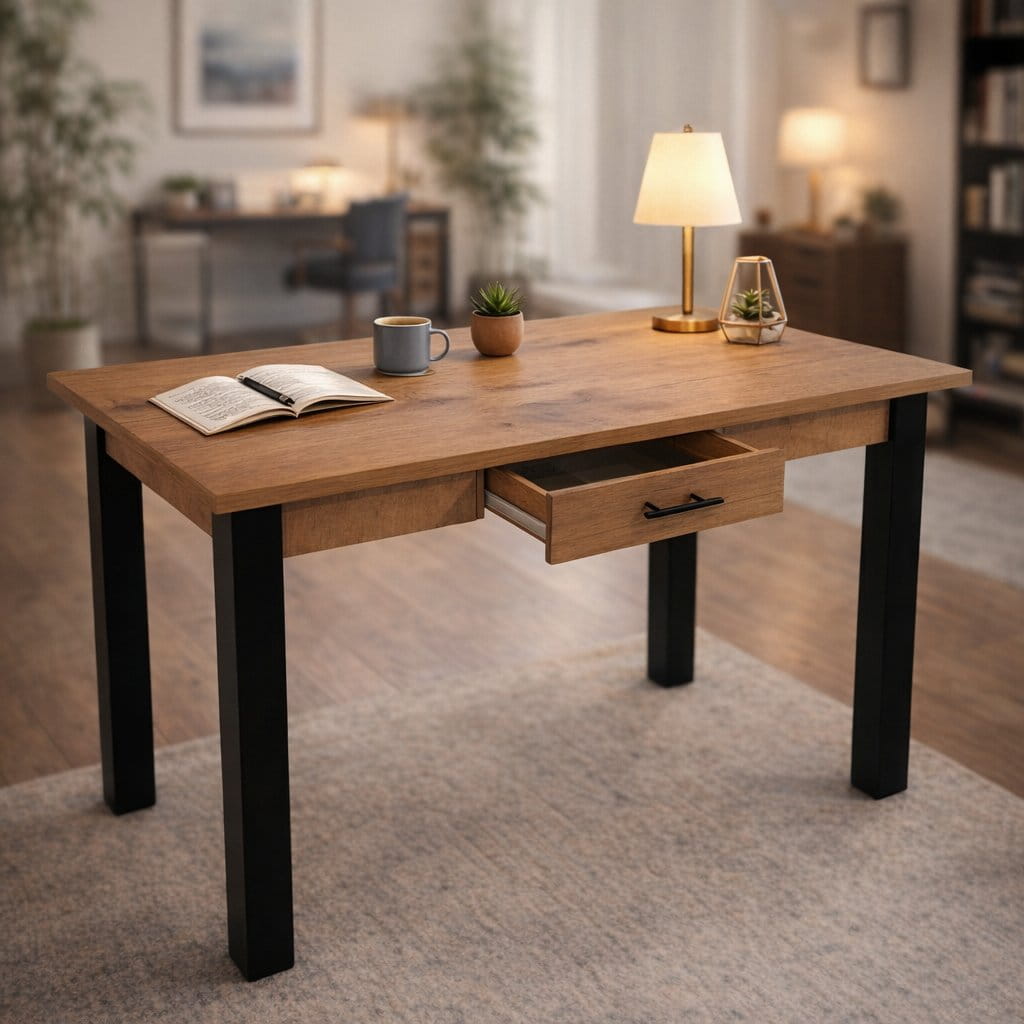 Stół kuchenny wzmacniany z szufladą na nogach drewnianych (drewno bukowe)